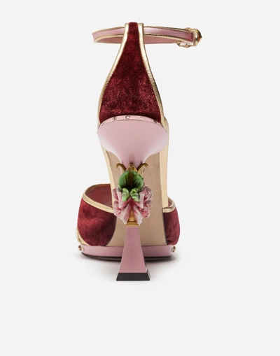 Shop Dolce & Gabbana Sandal In Satin And Velvet With Sculpted Heel In Pink