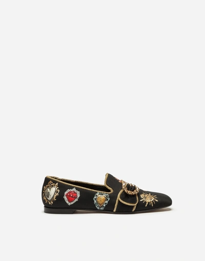 Shop Dolce & Gabbana Slippers In Printed Cady With Jewel Buckle In Black