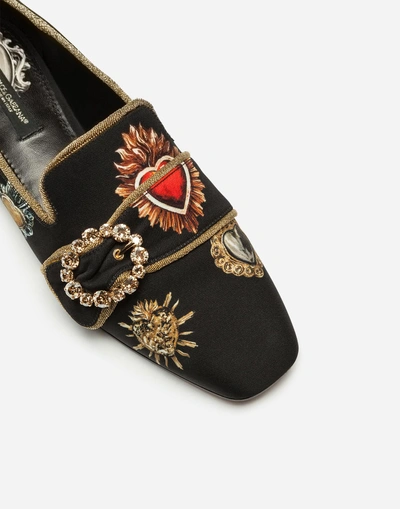 Shop Dolce & Gabbana Slippers In Printed Cady With Jewel Buckle In Black