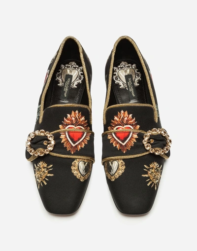 Shop Dolce & Gabbana Slippers In Printed Cady With Jewel Buckle In Black