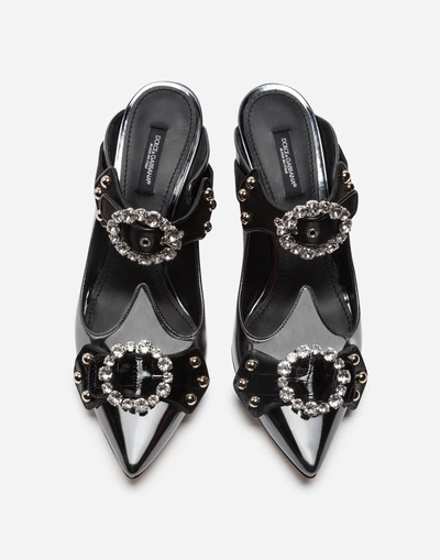 Shop Dolce & Gabbana Mixed Material Mules With Appliqués In Silver