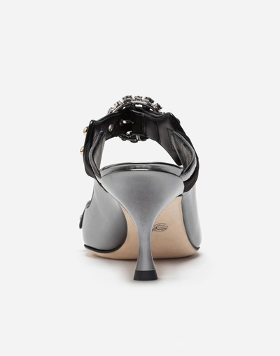 Shop Dolce & Gabbana Mixed Material Mules With Appliqués In Silver