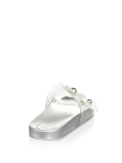 Shop Marc Jacobs Daisy Embellished Metallic Glitter Slides In Silver