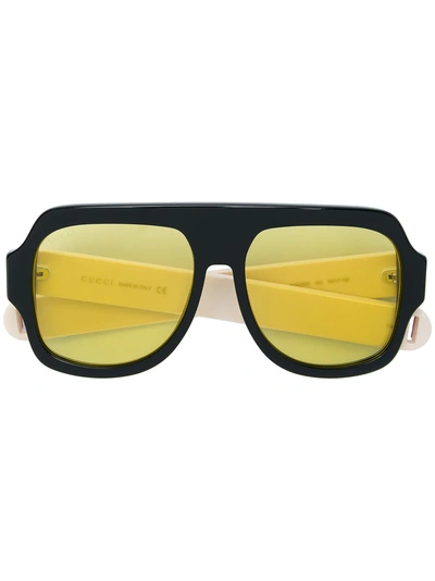 Shop Gucci Eyewear Sonnenbrille Im "aviator"-design - Schwarz In Black