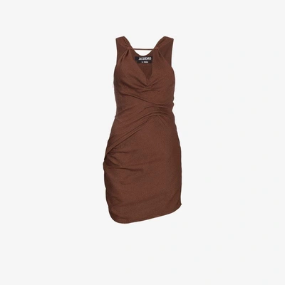 Shop Jacquemus Sleeveless Draped Mini Dress In Brown
