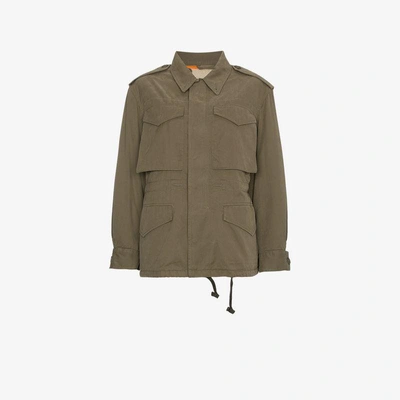 Shop Gucci Fake Logo Print Military Jacket In Green