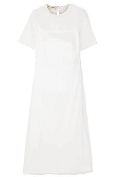 Shop Mansur Gavriel Silk-tulle Midi Dress In White