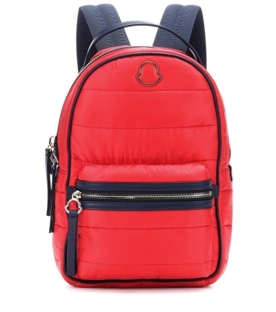 Shop Moncler Georgette Leather-trimmed Backpack In Red