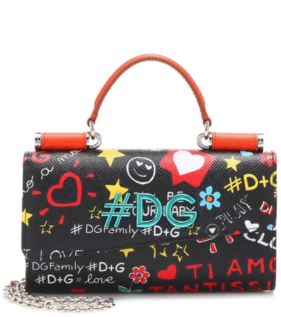 Shop Dolce & Gabbana Printed Leather Shoulder Bag In Black