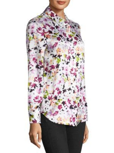 Shop Equipment Essential Floral Print Blouse In Bright White Multi