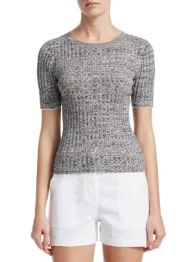 Shop Theory Rib-knit Crewneck Sweater In Fatigue White