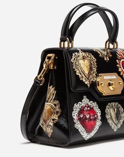 Shop Dolce & Gabbana Welcome Handbag In Printed Hand-grained Calfskin In Black