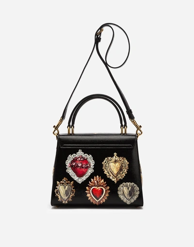 Shop Dolce & Gabbana Welcome Handbag In Printed Hand-grained Calfskin In Black