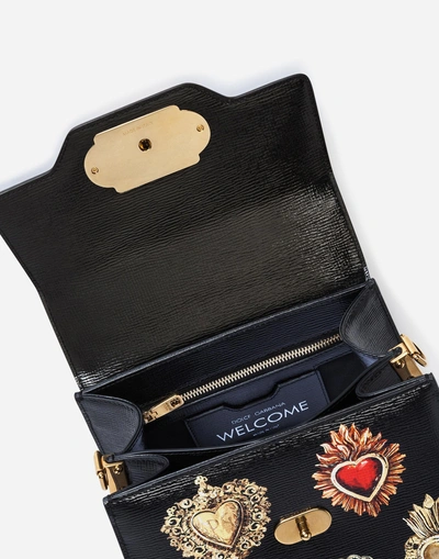 Shop Dolce & Gabbana Welcome Handbag In Printed Hand-grained Calfskin In Black