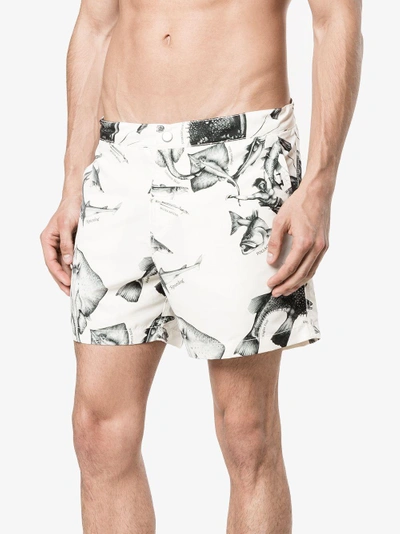 Shop Riz Boardshorts Riz Fish Print Buckler Swim Shorts In Nude&neutrals