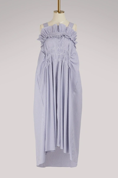 Shop Carven Cotton Midi Dress In Blanc/bleu Nuit