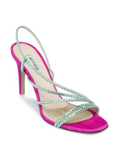Shop Attico Crystal Strappy Sandals In Pink