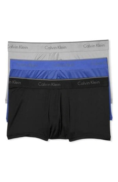 Shop Calvin Klein 3-pack Stretch Trunks In Black/ Cobalt/ Grey