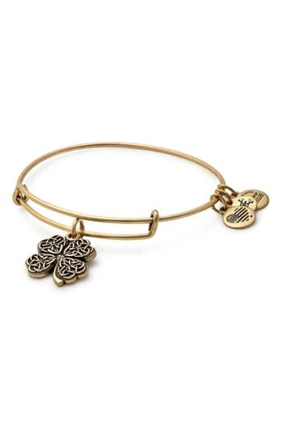 Shop Alex And Ani Four-leaf Clover Adjustable Wire Bangle (nordstrom Exclusive) In Russian Gold