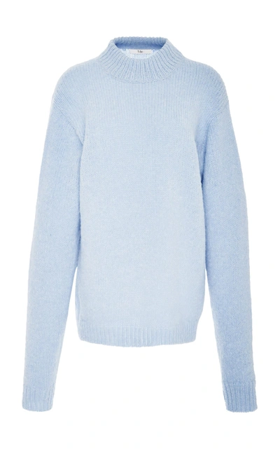 Shop Tibi Easy Mock Neck Alpaca Blend Sweater In Blue