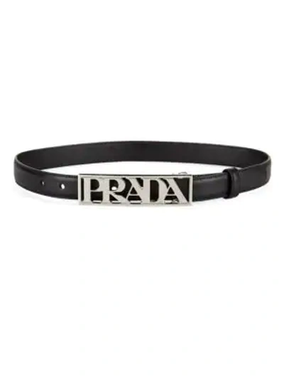 Shop Prada Leather Logo Belt In Black