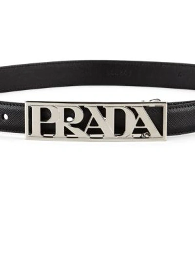 Shop Prada Leather Logo Belt In Black