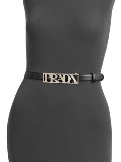 Shop Prada Leather Logo Belt In Black