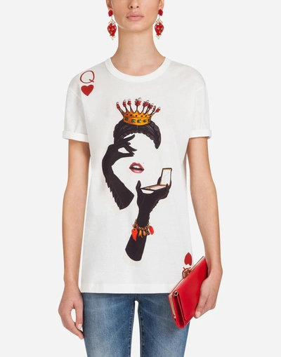 Shop Dolce & Gabbana Printed Cotton T-shirt In Cream
