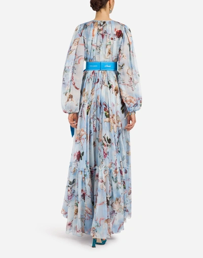 Shop Dolce & Gabbana Printed Silk Jumpsuit In Light Blue