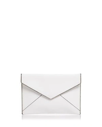 Shop Rebecca Minkoff Leo Saffiano Leather Clutch In Bianco/silver