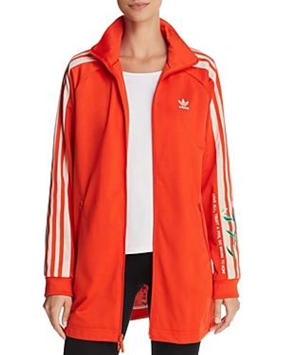 Adidas Originals Embroidered Long-line Track Jacket In Red Orange | ModeSens