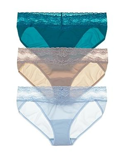 Shop Natori Bliss Perfection V-kinis, Set Of 3 In Frost/turquoise/cocoon