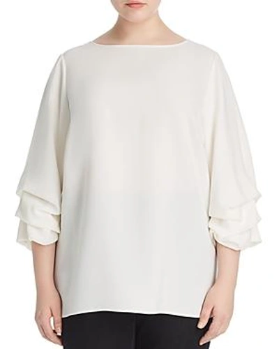 Shop Lafayette 148 New York Plus Winston Ruched-sleeve Blouse In Cloud