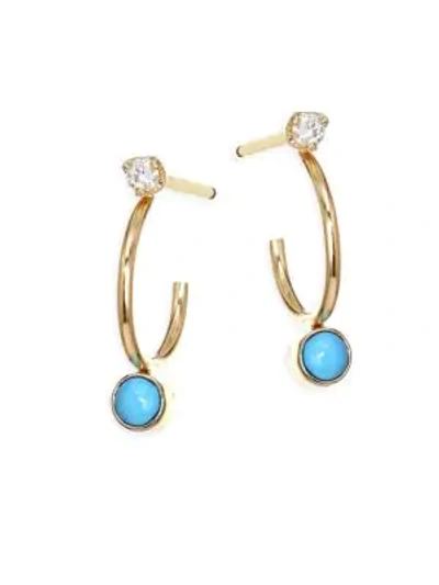 Shop Zoë Chicco Women's Diamond, Turquoise & 14k Yellow Gold Huggie Hoop Earrings
