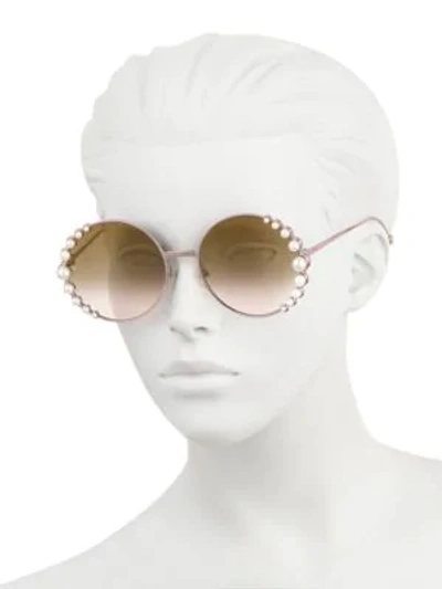 Shop Fendi 58mm Round Sunglasses With Pearls In Dark Ruthen