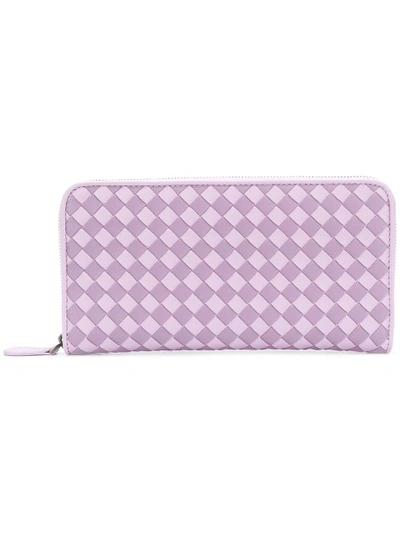Shop Bottega Veneta Parme Lilac Intrecciato Palio Zip-around Wallet - Pink & Purple