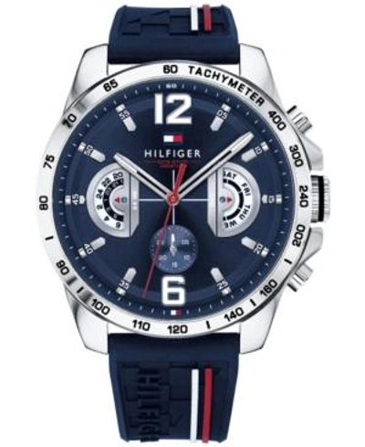 Shop Tommy Hilfiger Men's Navy Silicone Strap Watch 46mm In Blue