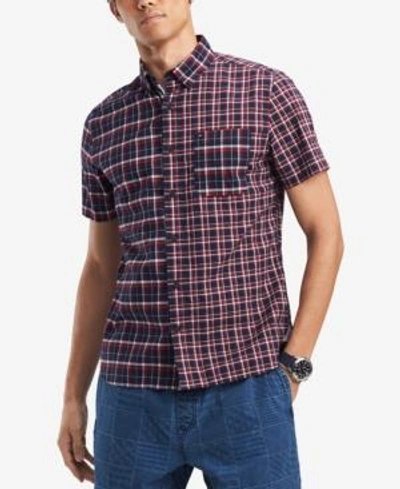 Shop Tommy Hilfiger Men's Colin Pieced Plaid Pocket Shirt, Created For Macy's In Peacoat Blue