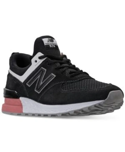Shop New Balance Men's 574 Sport Casual Sneakers From Finish Line In Black/dusted Peach