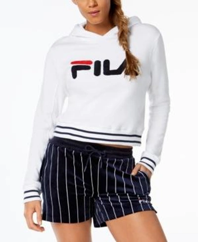 Shop Fila Rosemary Cropped Hoodie In White/peacoat