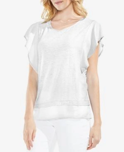 Shop Vince Camuto Contrast Flutter-sleeve Top In Ultra White