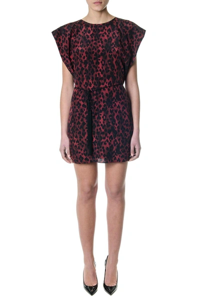 Shop Saint Laurent Red Silk Leopard Print Dress
