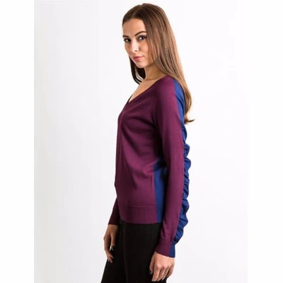Ny Charisma Women's Navy & Wine Color Block V-neck Sweater