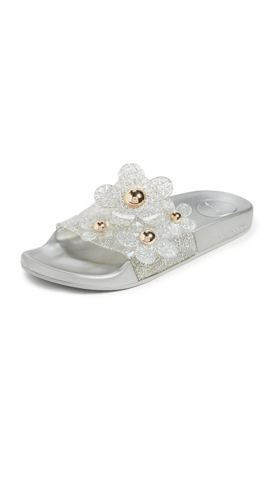 Shop Marc Jacobs Daisy Aqua Slide Sandals In Silver