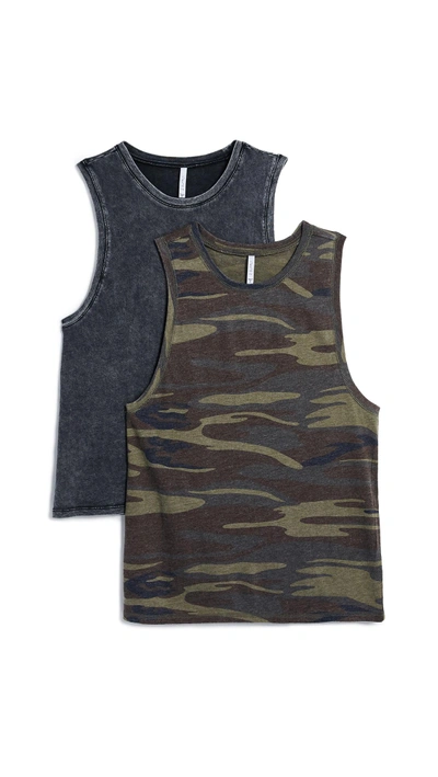 Shop Z Supply The Camo Muscle Tank 2 Pack In Black/camo Green