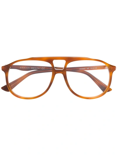 Shop Gucci Eyewear Tortoiseshell Aviator-style Glasses - Brown