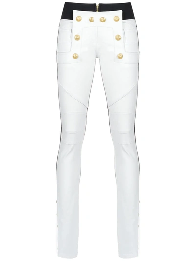Shop Andrea Bogosian Leather Skinny Trousers In White