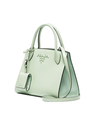 Shop Prada Green Monogram Leather Tote Bag