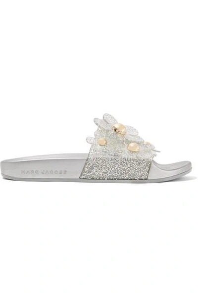 Shop Marc Jacobs Daisy Appliquéd Glittered Rubber Slides
