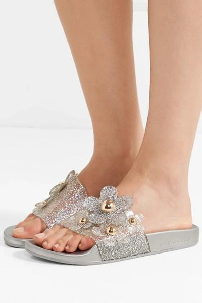 Shop Marc Jacobs Daisy Appliquéd Glittered Rubber Slides